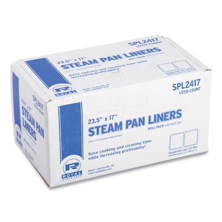 Amercareroyal Steam Pan Liners With Twist Ties, For 1/2 Pan Sized Steam Pans, 0.02 mil, 17in. x 23.5in., 250PK SPL2417